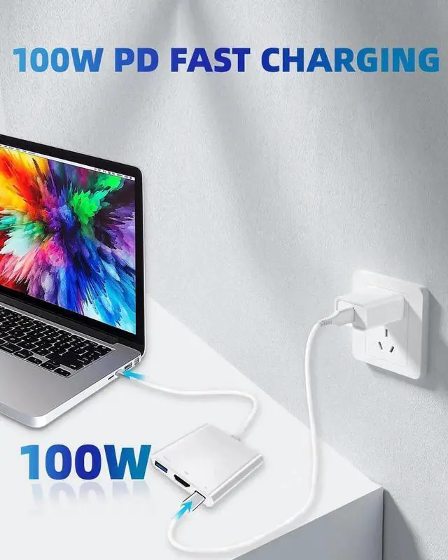 Alt view image 5 of 7 - JAENFONG USB C Hub 4K USB C to HDMI Adapter Multiport AV Converter with 100W PD Output C Port & USBA 3.0 Port Compatible for MacBook Pro/Air iPad Tablets Switch TV Monitor and More