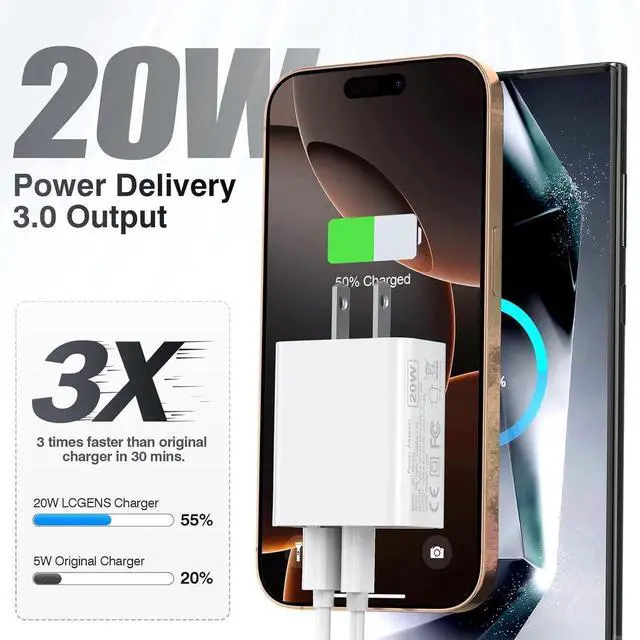 Alt view image 3 of 6 - USB C Wall Charger Block 20W 3-Pack Dual Port PD Power Delivery Fast Type C Charging Block Plug Adapter for iPhone 16/15/14/13/12/11 /Pro Max XS/XR/X iPad Pro Galaxy(White)