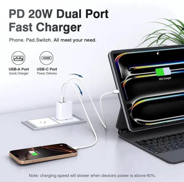 Alt view image 5 of 6 - USB C Wall Charger Block 20W 3-Pack Dual Port PD Power Delivery Fast Type C Charging Block Plug Adapter for iPhone 16/15/14/13/12/11 /Pro Max XS/XR/X iPad Pro Galaxy(White)