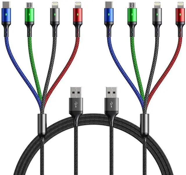 Main image of Multi Charging Cable(2Pack 6FT) 4 in 1 Charger Cable Braided Multiple USB Cable Universal Phone Charging Cord with Type-C Micro USB IP Port for iPhone16/15/14/13 Series/Cell Phones and More