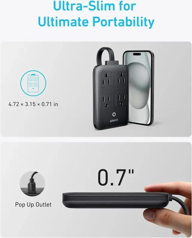 Alt view image 4 of 6 - Charging Station 20W Max 8-in-1 USB-C Power Strip for iPhone 15/14 and MacBook Air/Pro 5 ft Thin Cord with 4 AC 2 USB-A and 2 USB-C Ports Fast Charging Desktop Charger for Travel Office