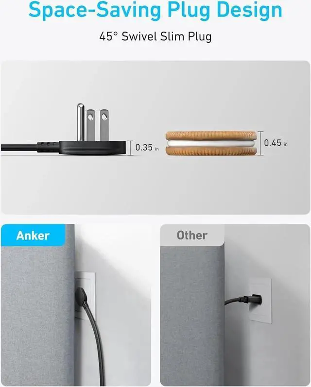 Alt view image 6 of 6 - Charging Station 20W Max 8-in-1 USB-C Power Strip for iPhone 15/14 and MacBook Air/Pro 5 ft Thin Cord with 4 AC 2 USB-A and 2 USB-C Ports Fast Charging Desktop Charger for Travel Office