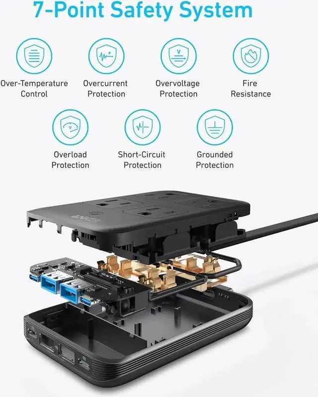 Alt view image 3 of 6 - Charging Station 20W Max 8-in-1 USB-C Power Strip for iPhone 15/14 and MacBook Air/Pro 5 ft Thin Cord with 4 AC 2 USB-A and 2 USB-C Ports Fast Charging Desktop Charger for Travel Office