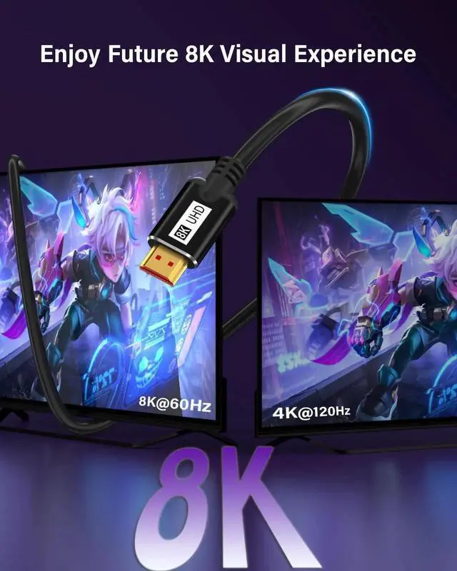 Alt view image 3 of 7 - JAENFONG 8K HDMI Cable 8FT 2Pack High Speed 48Gbps HD Shielded Cord Supports 8K@60Hz 4K@120Hz in-Wall CL3 Rated HDMI 2.1 Cord Compatible with TV/Laptop/PC/HDTV and More