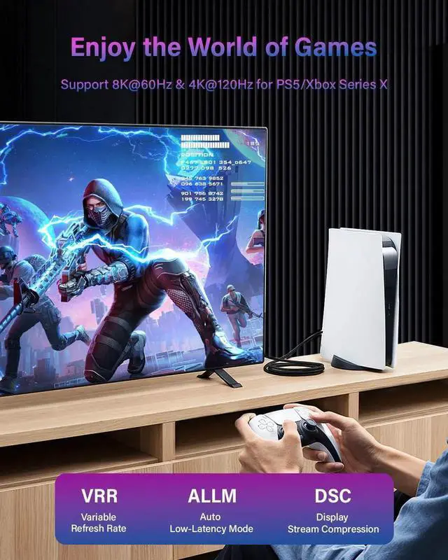 Alt view image 6 of 7 - JAENFONG 8K HDMI Cable 8FT 2Pack High Speed 48Gbps HD Shielded Cord Supports 8K@60Hz 4K@120Hz in-Wall CL3 Rated HDMI 2.1 Cord Compatible with TV/Laptop/PC/HDTV and More