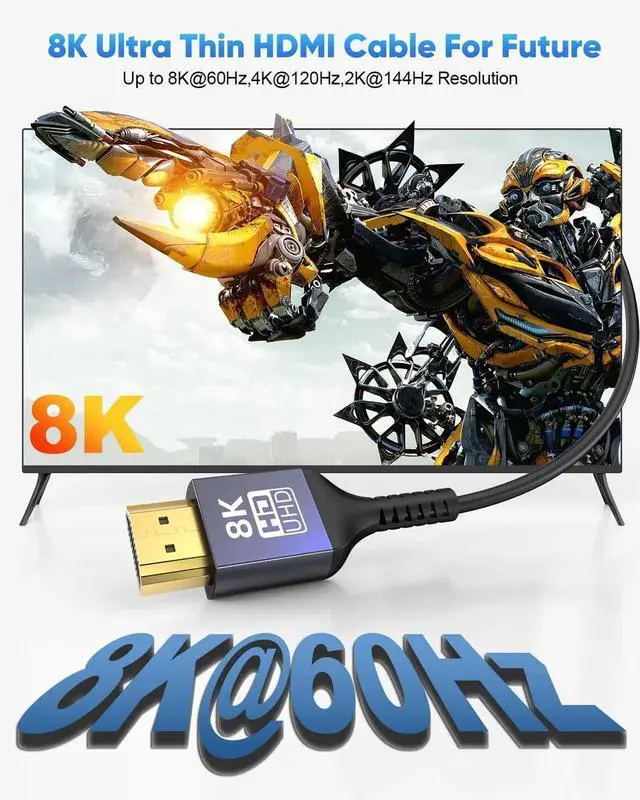 Alt view image 4 of 7 - JAENFONG 8K Ultra Thin HDMI Cable 2-Pack 6.6FT Slim HDMI 2.1 Cable High Speed HDMI Cord with Ethernet (8K@60Hz 4K@120Hz/60Hz Dynamic HDR eARC) for Monitor PS5 HDTV RTX4090/3090 RX7900/7800