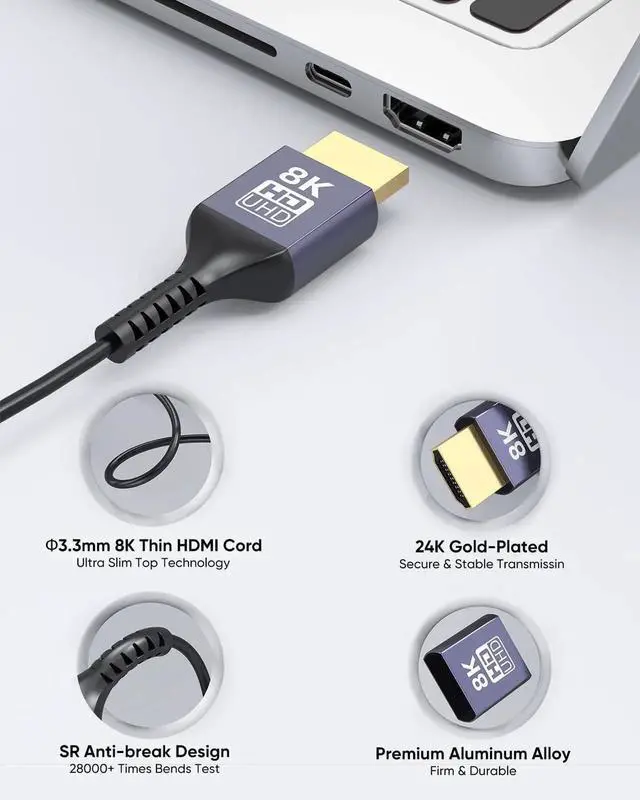 Alt view image 5 of 7 - JAENFONG 8K Ultra Thin HDMI Cable 2-Pack 6.6FT Slim HDMI 2.1 Cable High Speed HDMI Cord with Ethernet (8K@60Hz 4K@120Hz/60Hz Dynamic HDR eARC) for Monitor PS5 HDTV RTX4090/3090 RX7900/7800