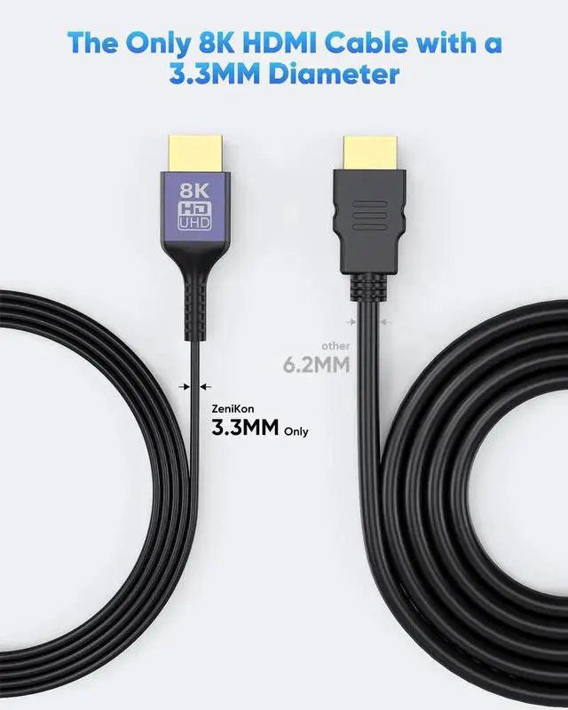 Alt view image 7 of 7 - JAENFONG 8K Ultra Thin HDMI Cable 2-Pack 6.6FT Slim HDMI 2.1 Cable High Speed HDMI Cord with Ethernet (8K@60Hz 4K@120Hz/60Hz Dynamic HDR eARC) for Monitor PS5 HDTV RTX4090/3090 RX7900/7800