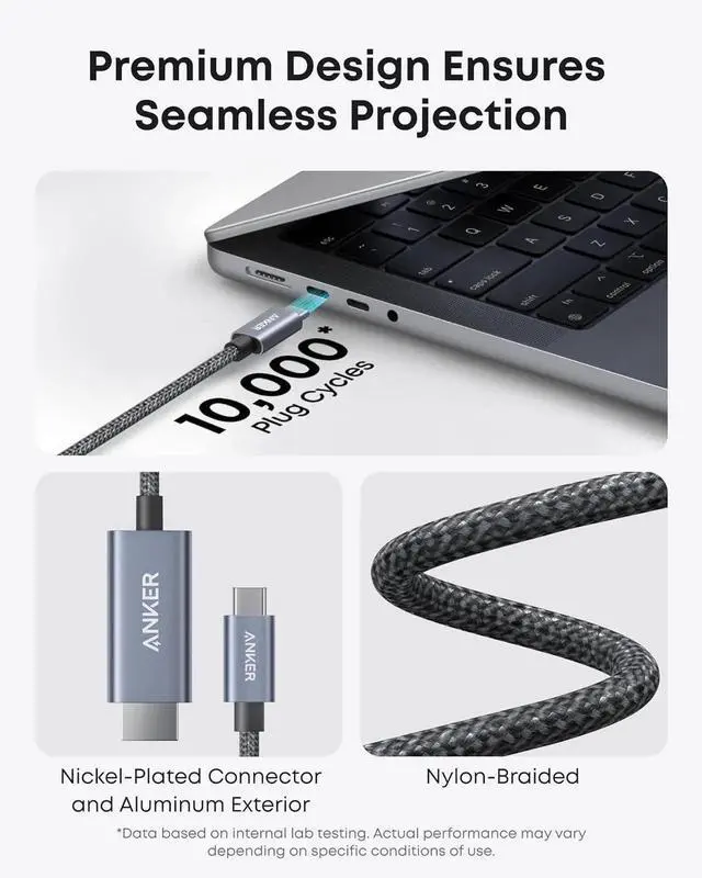 Alt view image 5 of 7 - JAENFONG HDMI Cable 4K@60Hz Ultra-Fast Nylon-Braided USB C to HDMI Cord with Advanced Shielding Thunderbolt 5/4/3 for MacBook iPad iPhone HD TV and More(3FT Black)