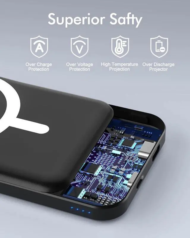 Alt view image 3 of 6 - for Magsafe Battery Pack 5000mAh Magnetic Power Bank with Type-C Cable 20W PD Fast Charging Lighting Input Wireless Portable Charger for iPhone 16/15/14/13/12/ All Series-Black