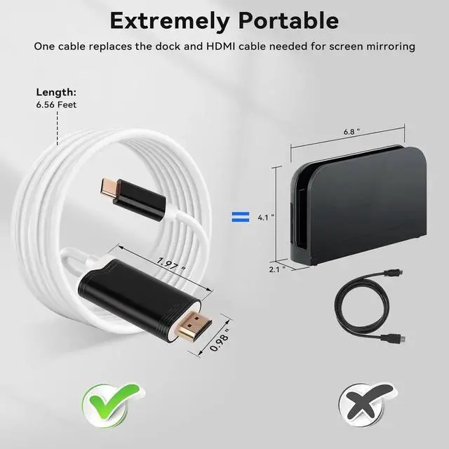 Alt view image 2 of 7 - JAENFONG 2M USB C to HDMI Cable for Nintendo Switch 2 Type-C to HDMI Conversion Cable Replaces for Original Switch 2 Dock Station for TV Projection Screen - (4K 60Hz Output 100W PD Charging Port)