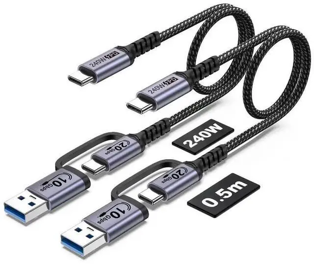 Alt view image 6 of 7 - Android Auto USB C Cable 2-in-1 [1.5ft 2Pack] 240W Max USB 3.1 Gen 2 Fast Charging CarPlay Cable Compatible with iPhone 16 15 Pro Max Galaxy S23 S22 Ultra Note 20 SSD