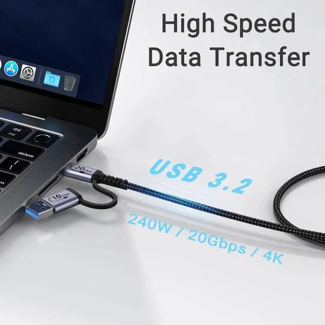 Alt view image 2 of 7 - Android Auto USB C Cable 2-in-1 [1.5ft 2Pack] 240W Max USB 3.1 Gen 2 Fast Charging CarPlay Cable Compatible with iPhone 16 15 Pro Max Galaxy S23 S22 Ultra Note 20 SSD