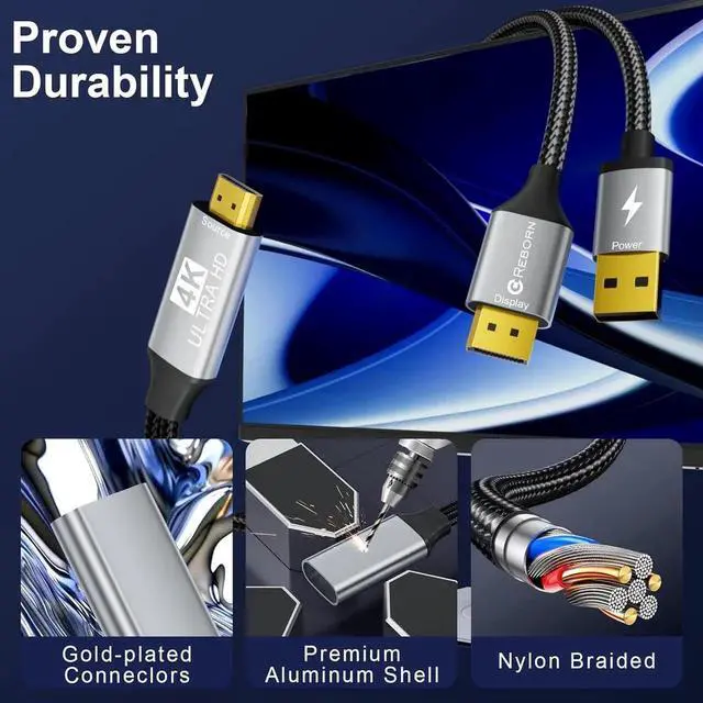 Alt view image 6 of 7 - JAENFONG Active HDMI to DisplayPort Cable (4K 60Hz 1080p@120Hz) 6FT Uni-Directional HDMI Source to DP Monitor Adapter Display Port Cord Compatible with PC Laptop AMD NVIDIA PS5 Xbox