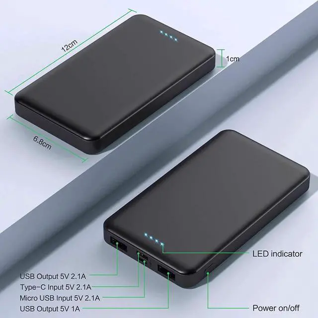 Alt view image 4 of 7 - [2 Pack]Portable Charger Power Bank 10000mAh Ultra Slim Portable Phone Charger with USB C Input & 2 Output Backup Charging External Battery Pack Compatible with iPhone 16/15/14/13/12 Android Phone etc