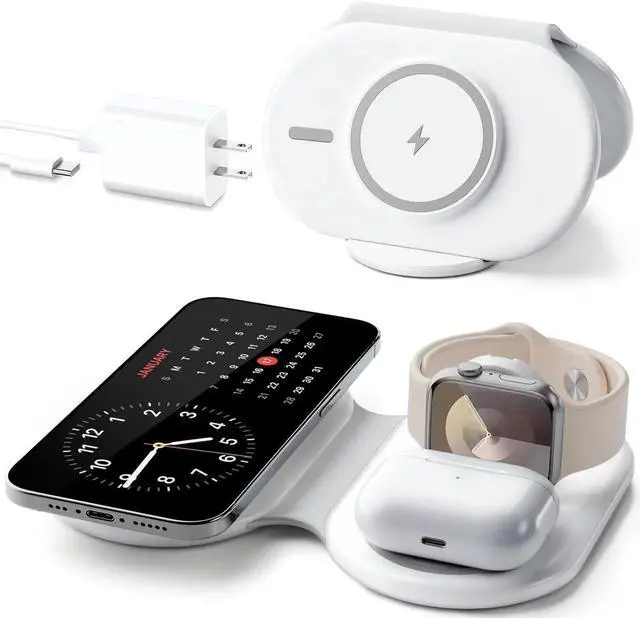 Main image of 2025 Traveling Portable Wireless Mag-Safe Fast Charging Station Magnetic 3 in 1 Charger for iPhone 16 15 14 13 12 Pro Max Plus Watch Series & Air pods 4 3 2 Pro-Gifts for Family