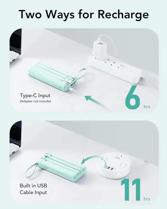 Alt view image 6 of 7 - JAENFONG Portable Charger 20000mAh Built-in Cables Fast Charging Power Bank PD QC 3.0 Travel Essentials Battery Pack 4 Output & 2 Input Phone Charger for iPhone16 15 14 13 X Android-Green