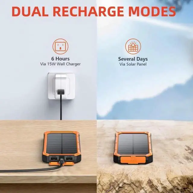 Alt view image 3 of 6 - JAENFONG Solar Charger Power Bank 20 000mAh Portable Wireless Charger with USB C Input/Output for Cell Phones External Battery Pack with Dual Flashlight for Camping