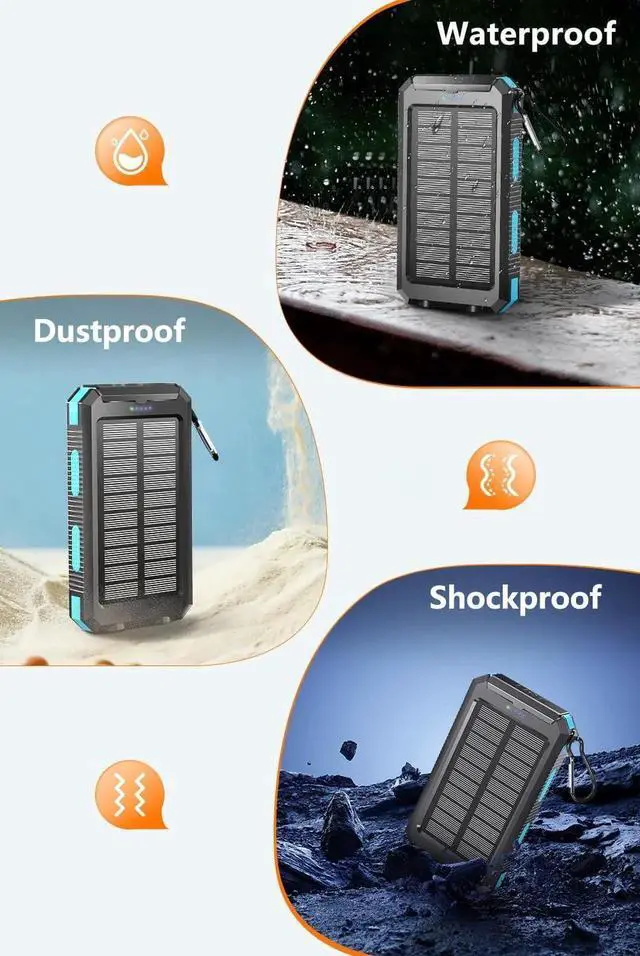 Alt view image 5 of 7 - Power Bank 36800mAh Solar Portable Charger with USB-C 5V/2.4A Fast Charging Compatible with iPhone with 2 LED Flashlights and IPX5 Waterproof External Backup Battery Pack Perfect for Camping Hiking