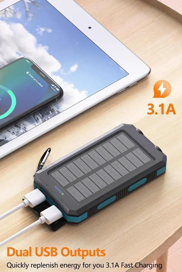 Alt view image 4 of 7 - Power Bank 36800mAh Solar Portable Charger with USB-C 5V/2.4A Fast Charging Compatible with iPhone with 2 LED Flashlights and IPX5 Waterproof External Backup Battery Pack Perfect for Camping Hiking