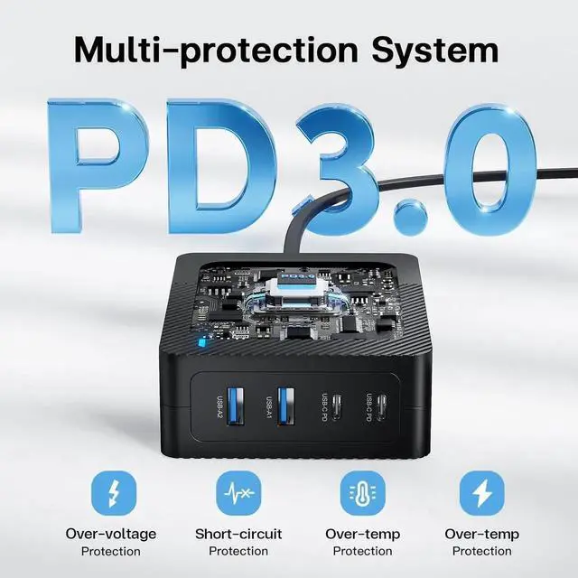 Alt view image 2 of 7 - 2025 Latest USB C Fast Charger 165W GaN 4-Port Charging Station Hub Block Cube USB C Wall Charger Blocks with Dual Type C Ports for iPad/iPhone 16 15 14 13 12 Pro Max Pixel Note Galaxy