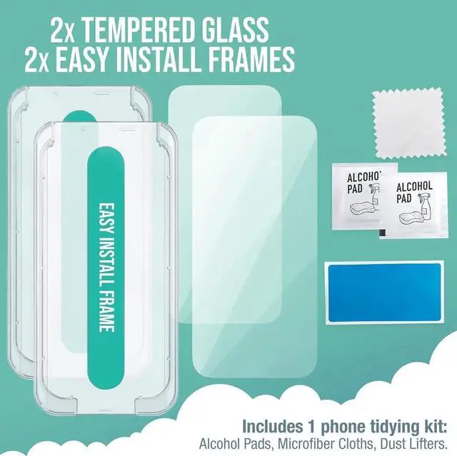 Alt view image 6 of 6 - ? iPhone 16e Screen Protectors - Tuff Sheet - 2-Pack Tempered Glass Easy Install Frame [Scratch Resistant] Case-Friendly For iPhone 16e / 14/13 / 13 Pro - Clear 2-Pack