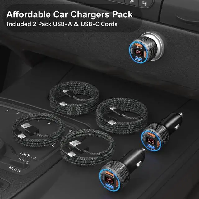 Alt view image 4 of 7 - 65W 4 Port Super Fast Type C Car Charger USB C for S25 S24 S23 Ultra A53 A16 iPhone 16 15 PD/QC 3.0 Fast Charging 12V Car Cigarette Lighter Adapter with Voltage Meter+4 Pack USB-C Cables