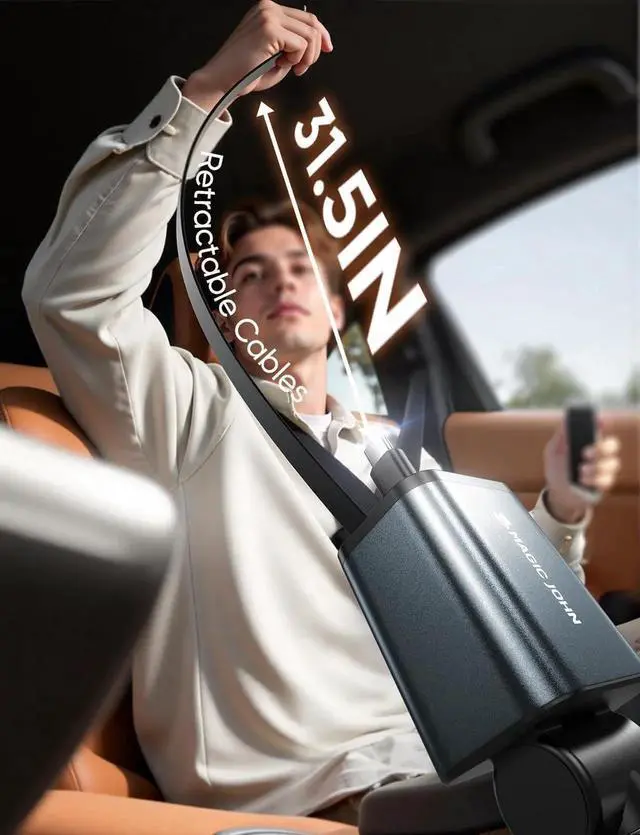 Alt view image 6 of 7 - 30W Retractable Car Charger 4 in 1 Fast Charging Adapter with Type-C & USB C Port 31.5 inch Retractable Cables Compatible with iPhone Android Galaxy