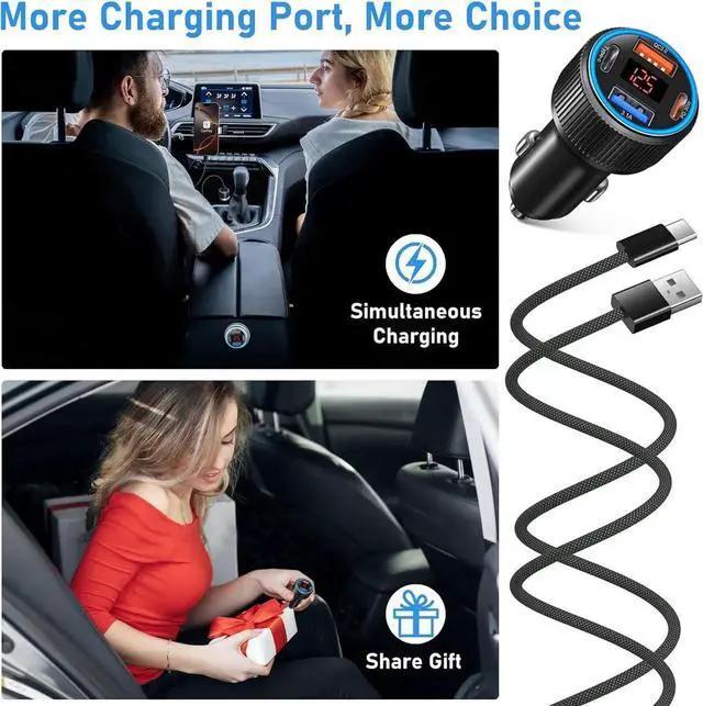 Alt view image 6 of 7 - 65W 4 Port Super Fast Type C Car Charger USB C for S25 S24 S23 Ultra A53 A16 iPhone 16 15 PD/QC 3.0 Fast Charging 12V Car Cigarette Lighter Adapter with Voltage Meter+4 Pack USB-C Cables