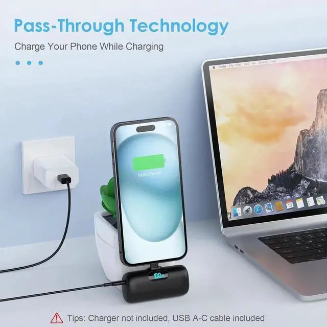 Alt view image 4 of 7 - Mini Portable Charger USB C Power Bank Upgraded 5000mAh PD Fast Charging Battery Pack Built-in USB-C Connector LCD Display Compatible with iPhone16 16 Plus 16Pro/Max/15 iPad Pro/Air Android Phone etc
