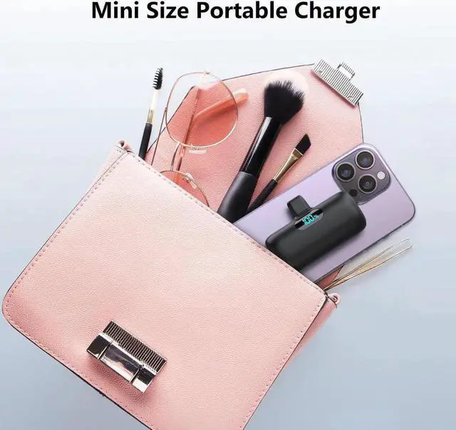 Alt view image 2 of 7 - Mini Portable Charger USB C Power Bank Upgraded 5000mAh PD Fast Charging Battery Pack Built-in USB-C Connector LCD Display Compatible with iPhone16 16 Plus 16Pro/Max/15 iPad Pro/Air Android Phone etc