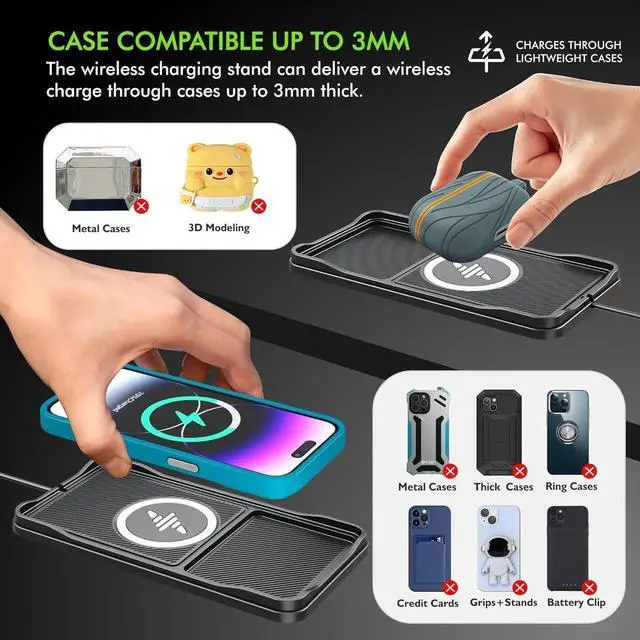 Alt view image 6 of 7 - Wireless Car Charger Car Wireless Chargers Charging pad Non Slip 15w Fast Charger for Car Wireless Phone Charger for iPhone 16/15/14/13/12 Pro Max S23 S22 S20 for Android 30cm Cable