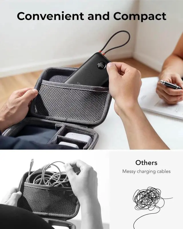 Alt view image 7 of 7 - JAENFONG Slim Portable Charger 10000mAh Travel Power Bank with Built-in USB-C Cable & LED Display 22.5W Fast Charging Battery Pack Compatible with iPhone 16 15 S24 S23 -Black