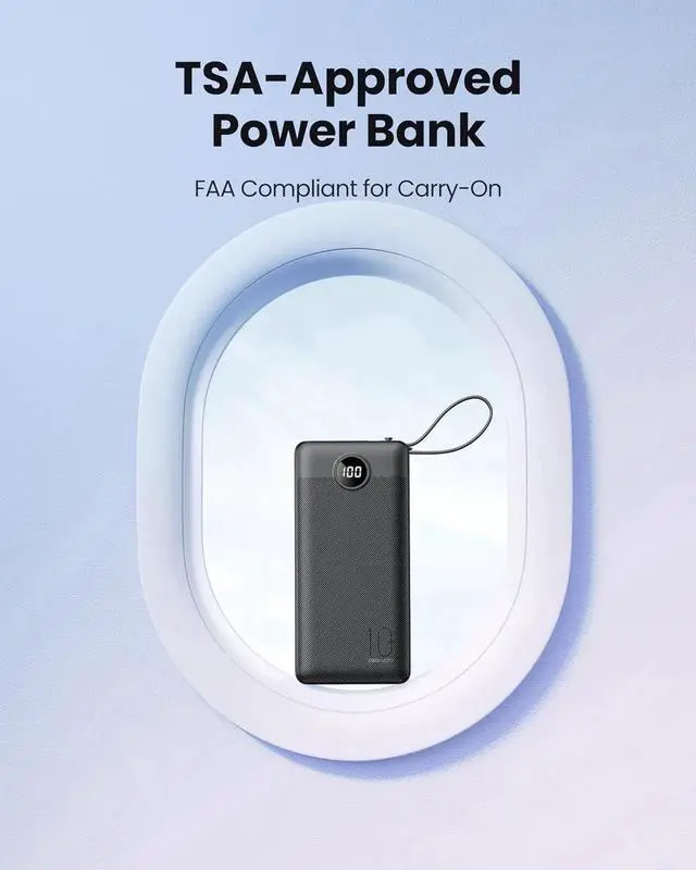 Alt view image 4 of 7 - JAENFONG Portable Charger with Built in Cables Slim 10000mAh Power Bank with USB C External Battery Pack 5 Outputs 2 Inputs LED Display Compatible with iPhone/Android & More (Black)