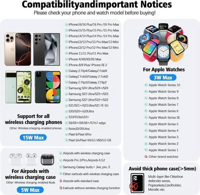 Alt view image 2 of 6 - 2025 Upgrade Wireless Charger 6 in 1 Charging Station 30W Wireless Charger with Clock & 7-Color Night Light Dual Phone Charger for iPhone 16/ Galaxy for AirPods for Watch