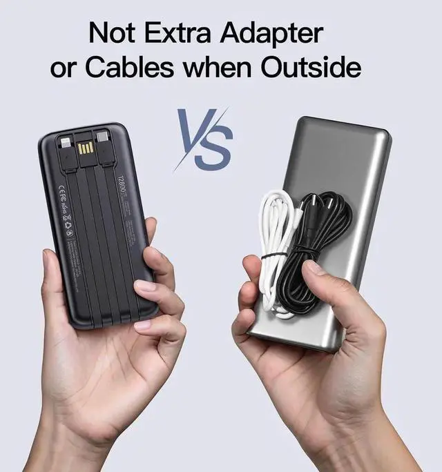 Alt view image 7 of 7 - JAENFONG 2025 Portable Charger(2pack in 1box) with Built in Cables 12800mAh Travel Essential Battery Pack 4 Outputs 2 Inputs Slim Power Bank with Cord Wires Compatible with iPhone Android