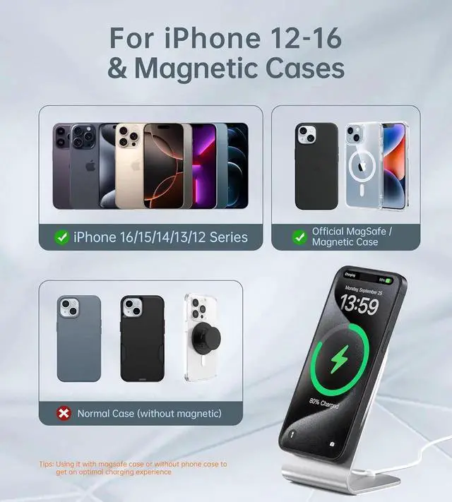 Alt view image 6 of 6 - Magnetic Wireless Charger for iPhone 16/15/14/13/12 - Mag Charger+20W USB C Adapter Fast Wireless Charging Stand/Pad with 5ft USB-C Cable for iPhone 16/15/14/13/12 Pro Max Plus Mini Mag-Safe Charger