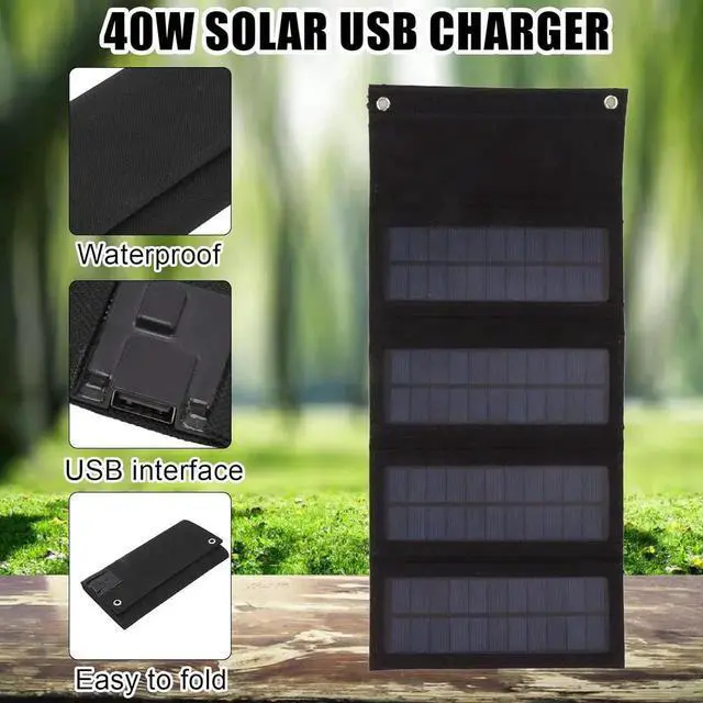 Alt view image 5 of 7 - JAENFONG 1PCS 40W Foldable Solar Panel Charger Low Light Solar Panel High Conversion Efficiency for Backpacking for Camping Portable Solar Panel Kit(Black)