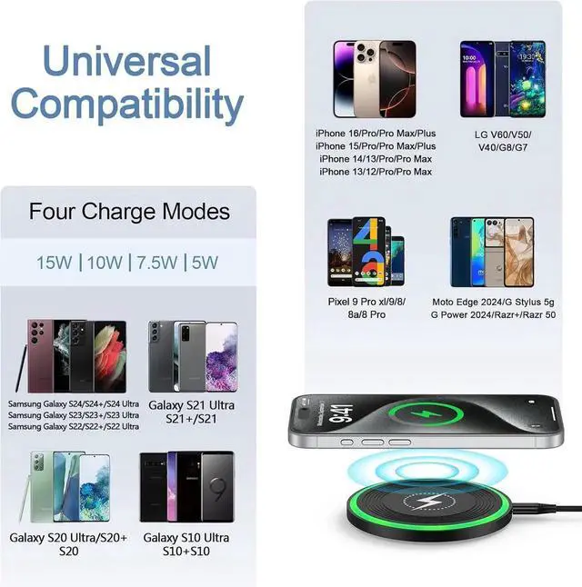 Alt view image 2 of 7 - Fast Wireless Phone Charger for Motorola Razr 2024/Edge 2024/G Power 2025/2024/G Stylus 5G 2Pack 15W Android Wireless Charger Station Fast Charging Pad for S25 Ultra/Z Fold 6/5/S24/S23/S22/S21
