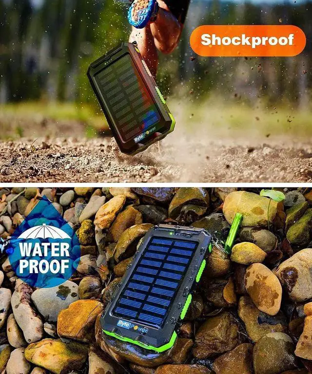 Alt view image 4 of 7 - JAENFONG SolarCharger Power Bank 20000mAh Portable Solar Pone Charger with Compass Carabiner Whistle Flashlights Solar Panel Charger Camping Gear Accessory (Green)