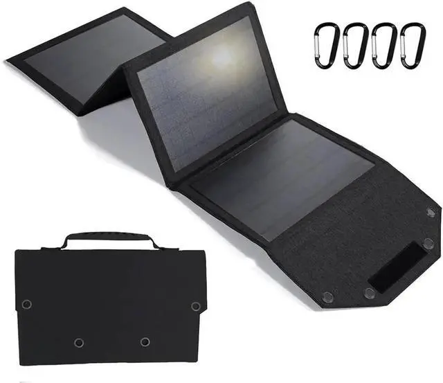 Main image of JAENFONG Portable Solar Panel 35W Mobile Phone Solar Charger with Dual USB Outputs Waterproof Smartphones Battery Charger Foldable Solar Charging Panel for Camping Hiking and Outdoor Trip (Black)