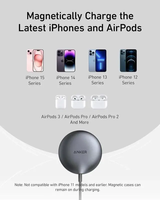 Alt view image 7 of 7 - MagSafe Charger Pad MagGo iPhone 16 Wireless Charging Pad Qi2 Certified 15W Wireless Charger Compatible with iPhone 16/16 Plus/16 Pro/16 Pro Max/15/14/13/12 Series (USB-C Adapter Included)