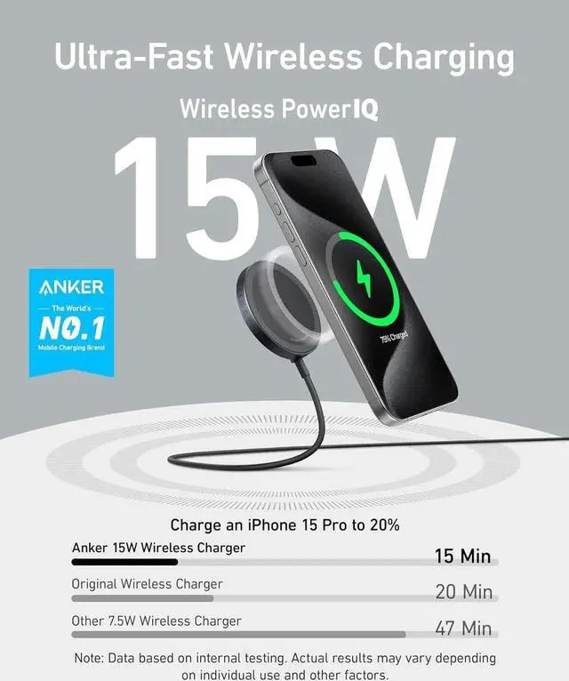 Alt view image 4 of 7 - MagSafe Charger Pad MagGo iPhone 16 Wireless Charging Pad Qi2 Certified 15W Wireless Charger Compatible with iPhone 16/16 Plus/16 Pro/16 Pro Max/15/14/13/12 Series (USB-C Adapter Included)