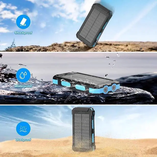 Alt view image 4 of 7 - Power Bank Solar Charger 49800mAh Portable Charger for Phone& Watch Wireless with PD 20W QC3.0 Fast Charging Built-in Type-C Cable Compatible with iPhone etc LED Flashlight Perfect for Camping