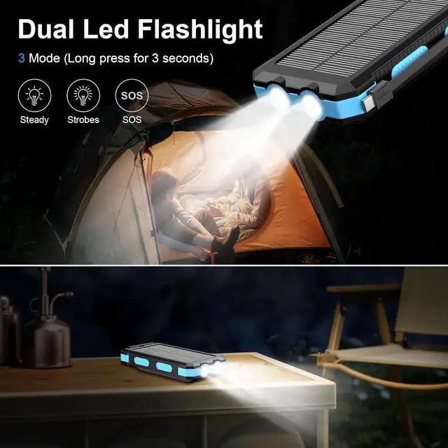 Alt view image 6 of 7 - Power Bank Solar Charger 49800mAh Portable Charger for Phone& Watch Wireless with PD 20W QC3.0 Fast Charging Built-in Type-C Cable Compatible with iPhone etc LED Flashlight Perfect for Camping