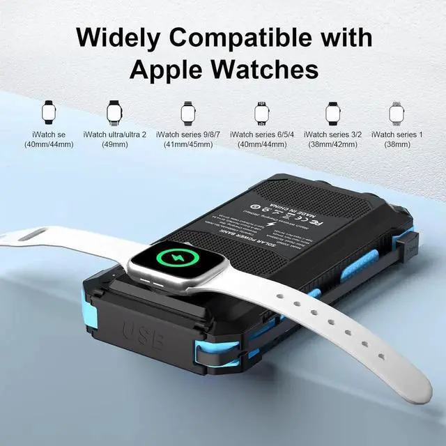 Alt view image 5 of 7 - Power Bank Solar Charger 49800mAh Portable Charger for Phone& Watch Wireless with PD 20W QC3.0 Fast Charging Built-in Type-C Cable Compatible with iPhone etc LED Flashlight Perfect for Camping