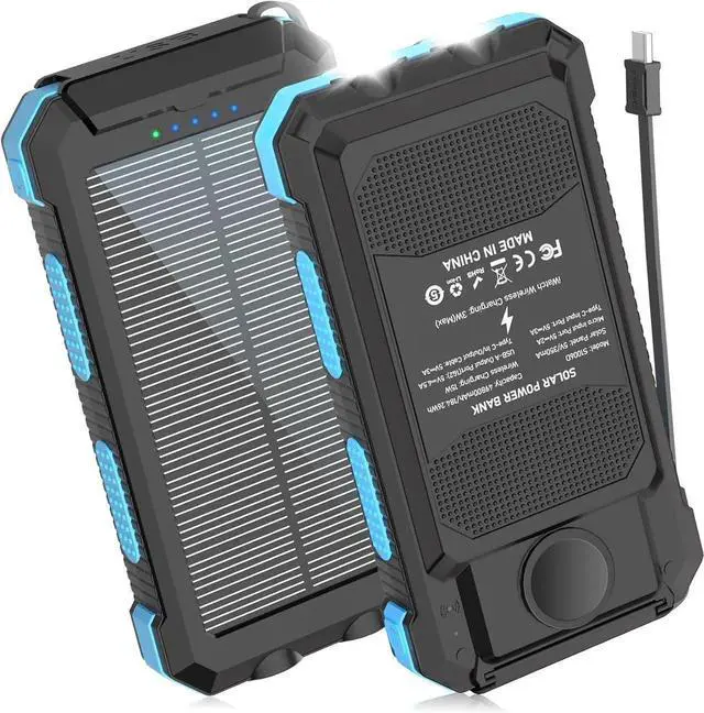 Main image of Power Bank Solar Charger 49800mAh Portable Charger for Phone& Watch Wireless with PD 20W QC3.0 Fast Charging Built-in Type-C Cable Compatible with iPhone etc LED Flashlight Perfect for Camping