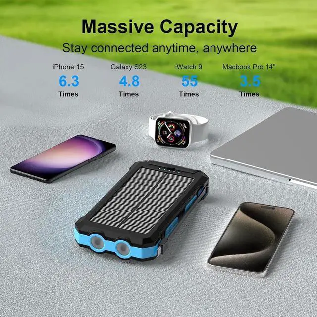 Alt view image 7 of 7 - Power Bank Solar Charger 49800mAh Portable Charger for Phone& Watch Wireless with PD 20W QC3.0 Fast Charging Built-in Type-C Cable Compatible with iPhone etc LED Flashlight Perfect for Camping