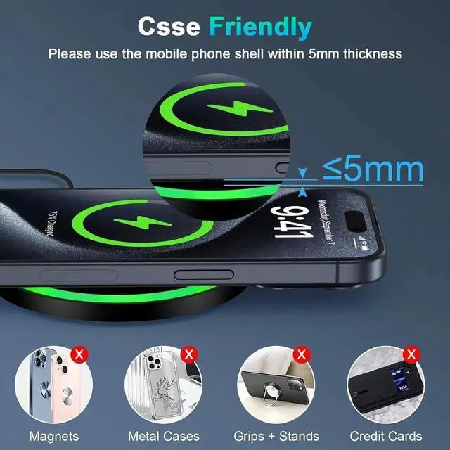 Alt view image 3 of 7 - S25 Wireless Android Charger Fast Charging Pad for Galaxy S25 Ultra/S24 Plus/FE/S23/S22/S21 2Pack 15W Fast Wireless Phone Charger Station for Motorola Edge 2024/G Stylus 5G/Razr 2024