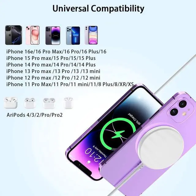 Alt view image 5 of 7 - Magnetic iPhone Wireless Charger 10FT Fast Charging Mag Safe Charger Wireless Charging Pad for iPhone 16 Pro Max/16 Plus/15 Pro Max/15 Plus/14/13/12/11/AirPods 4/3/Pro2 Phone Mag safe Charge Pad